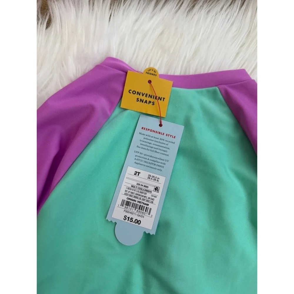 Cat & Jack One Piece Swimsuit Kids 2T Multi NWT Rash Guard Zipper Snaps UPF 50+ - Picture 3 of 4